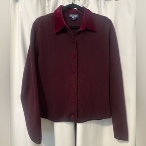 Vintage HONORS Button Down Cardigan Long Sleeve Sweater with Velvet Color Size L